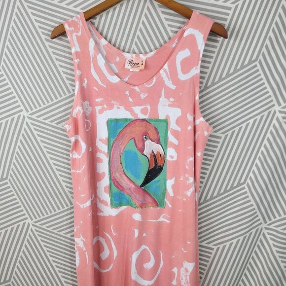 Vtg 90s Flamingo Beach Shirt Dress Small Medium Pink Maxi Long Tie Dye Choice Up - Picture 4 of 7